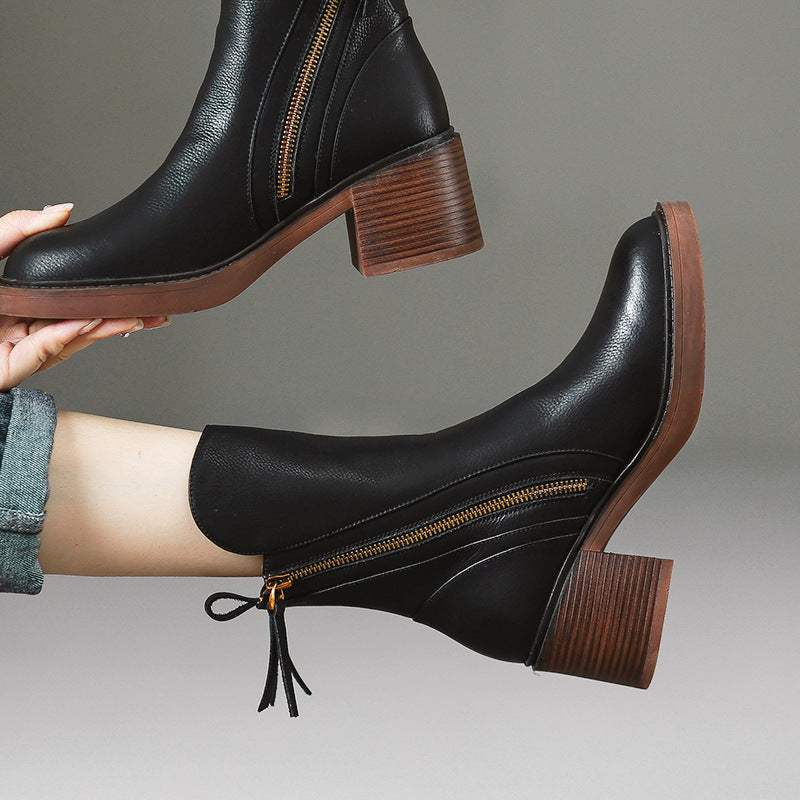Bottines Marron à Talon Épais