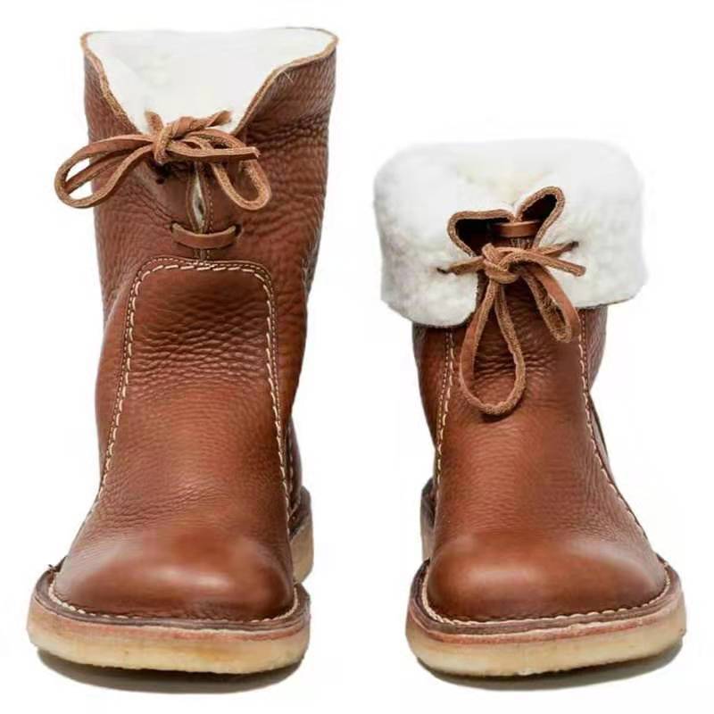 Fleece lace flat snow boots