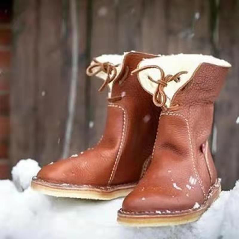 Fleece lace flat snow boots
