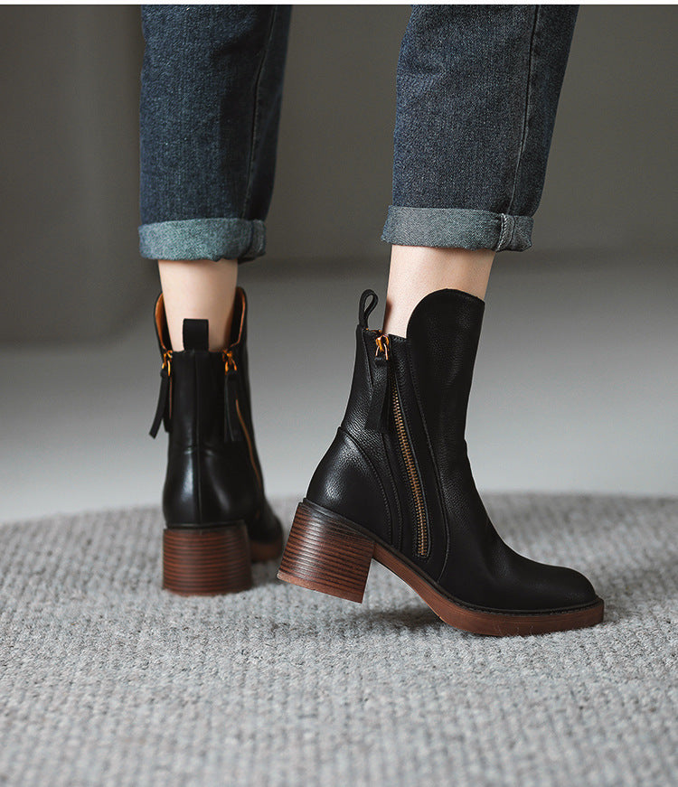 Bottines Marron à Talon Épais