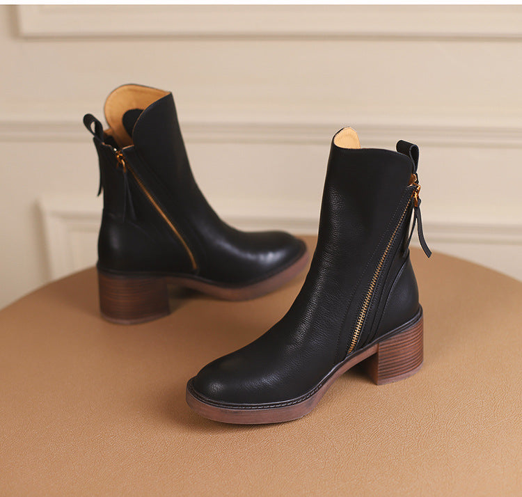 Bottines Marron à Talon Épais