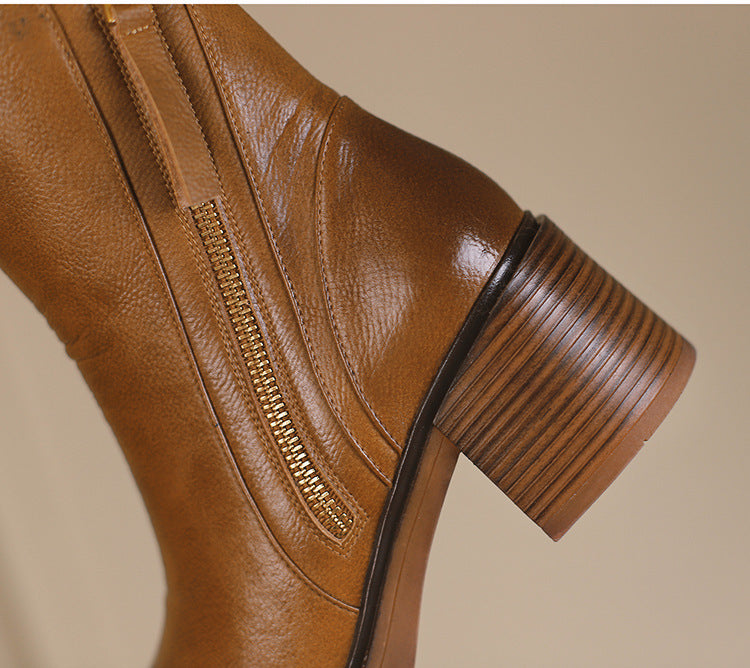 Bottines Marron à Talon Épais