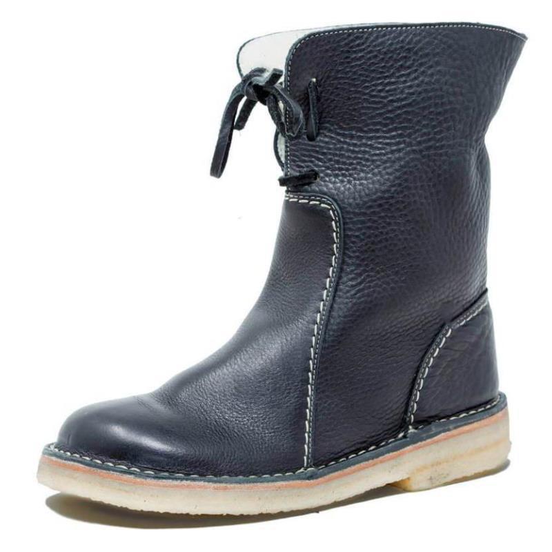 Fleece lace flat snow boots