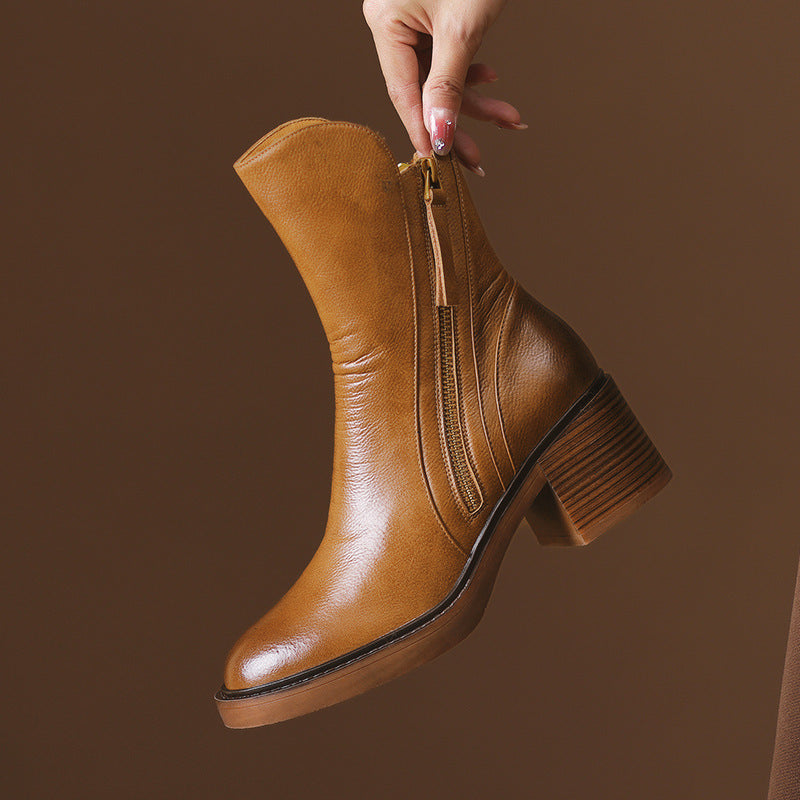 Bottines Marron à Talon Épais
