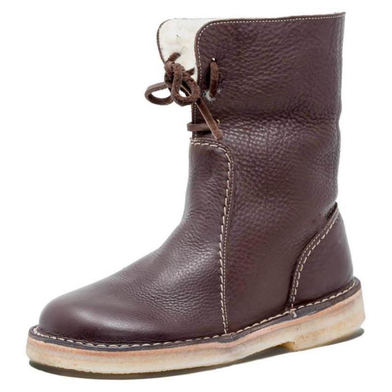 Fleece lace flat snow boots