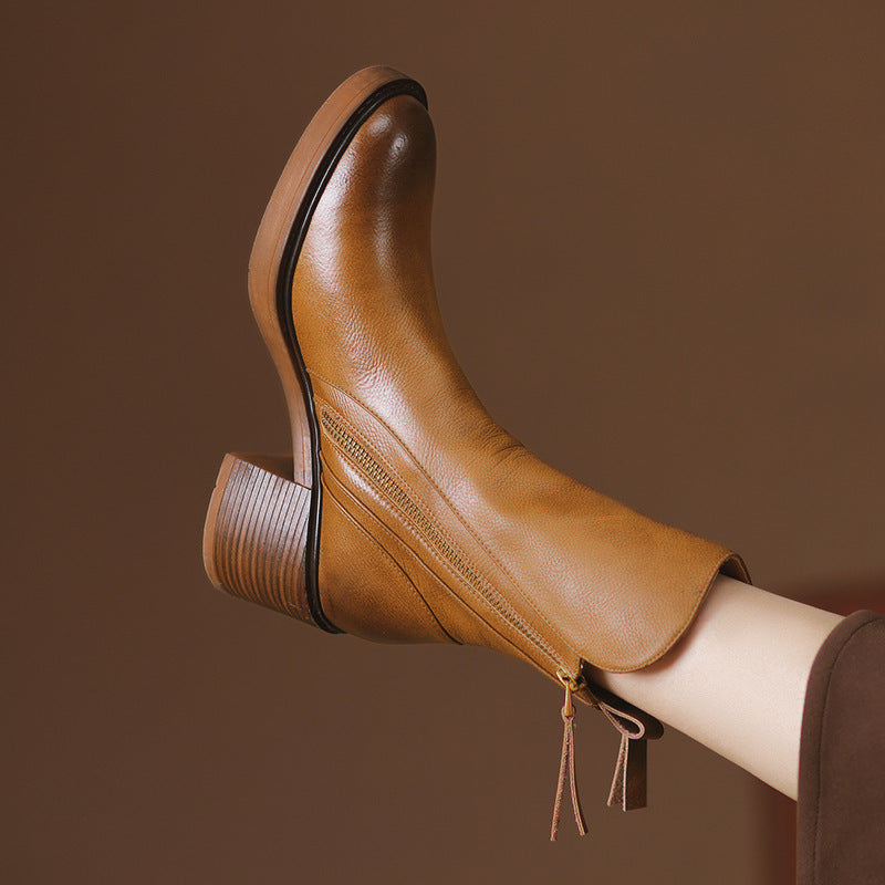 Bottines Marron à Talon Épais