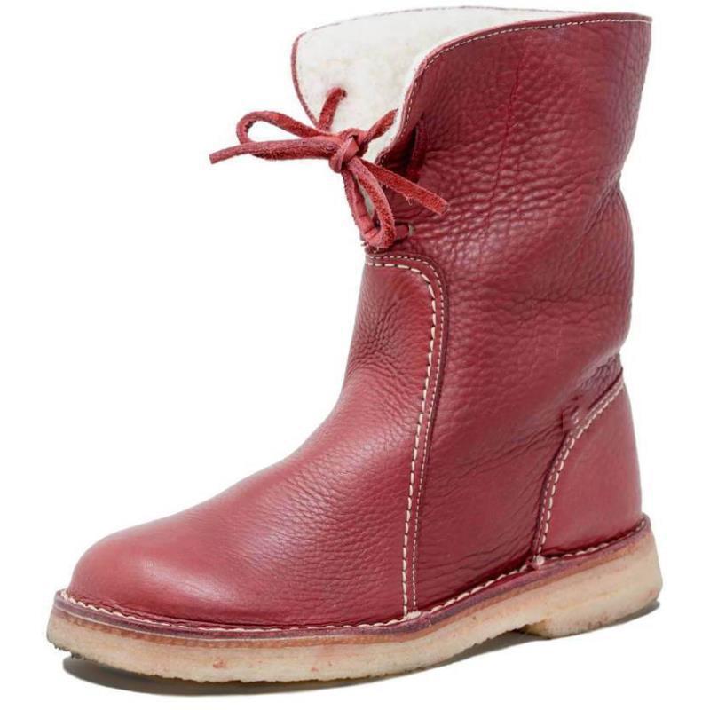 Fleece lace flat snow boots