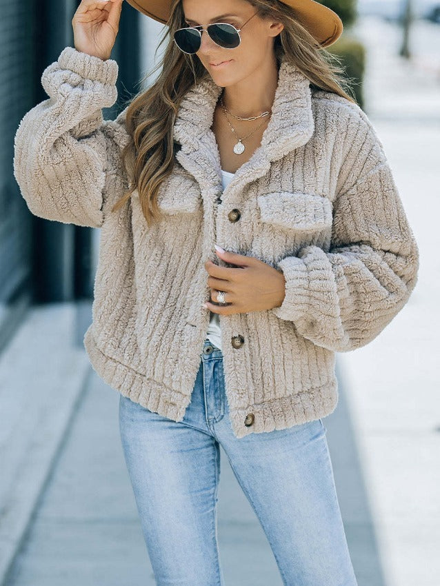 Veste Femme Chic en Peluche Douce