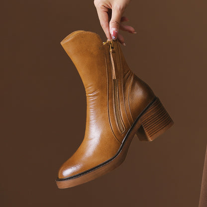 Bottines Marron à Talon Épais